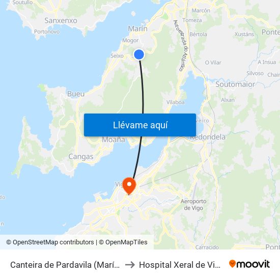Canteira de Pardavila (Marín) to Hospital Xeral de Vigo map