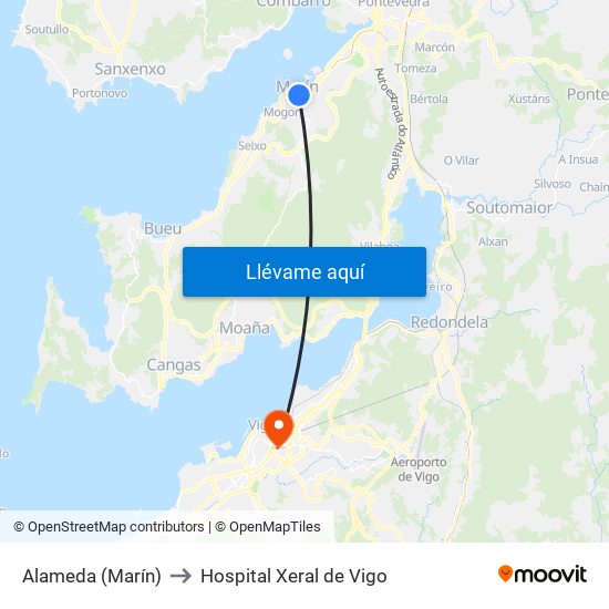 Alameda (Marín) to Hospital Xeral de Vigo map