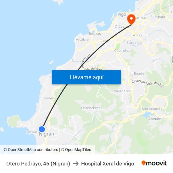 Otero Pedrayo, 46 (Nigrán) to Hospital Xeral de Vigo map