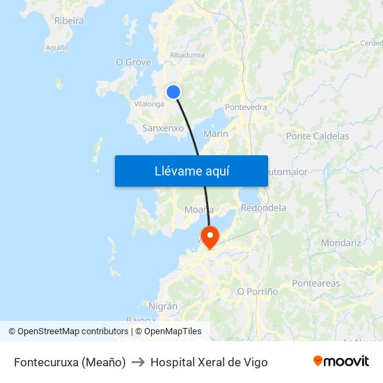 Fontecuruxa (Meaño) to Hospital Xeral de Vigo map