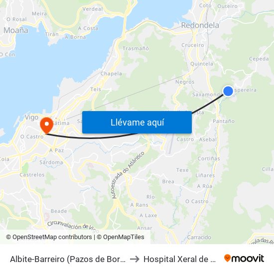 Albite-Barreiro (Pazos de Borbén) to Hospital Xeral de Vigo map