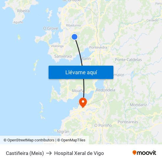 Castiñeira (Meis) to Hospital Xeral de Vigo map