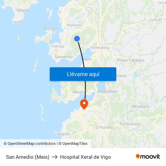 San Amedio (Meis) to Hospital Xeral de Vigo map