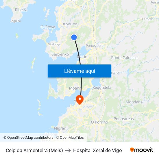 Ceip da Armenteira (Meis) to Hospital Xeral de Vigo map