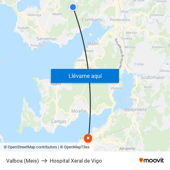 Valboa (Meis) to Hospital Xeral de Vigo map