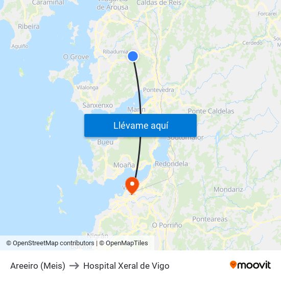 Areeiro (Meis) to Hospital Xeral de Vigo map