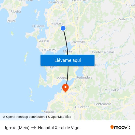 Igrexa (Meis) to Hospital Xeral de Vigo map