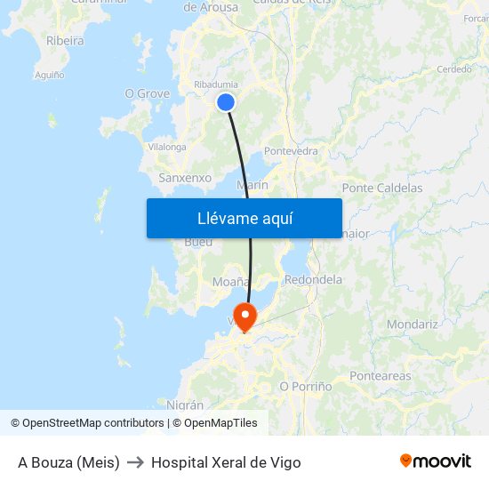 A Bouza (Meis) to Hospital Xeral de Vigo map