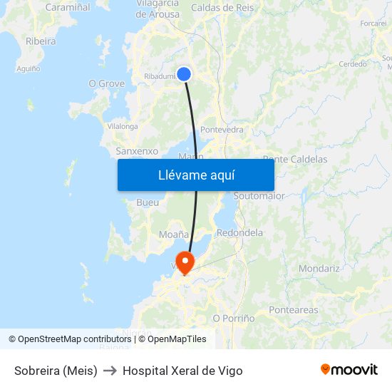 Sobreira (Meis) to Hospital Xeral de Vigo map
