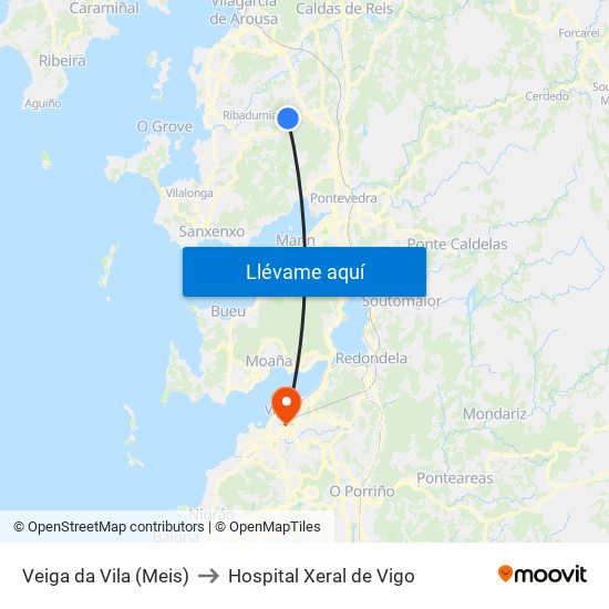 Veiga da Vila (Meis) to Hospital Xeral de Vigo map