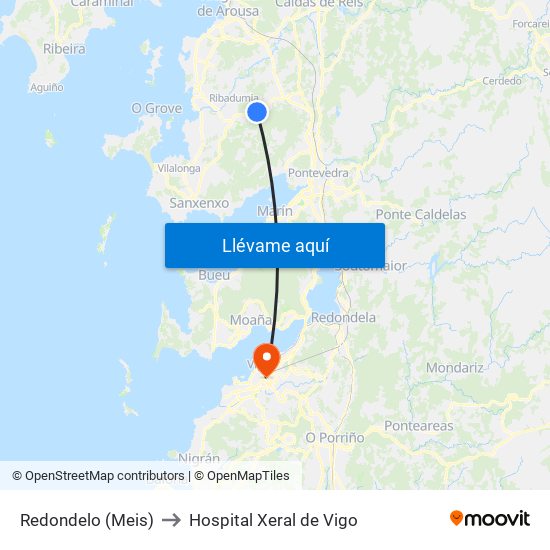 Redondelo (Meis) to Hospital Xeral de Vigo map