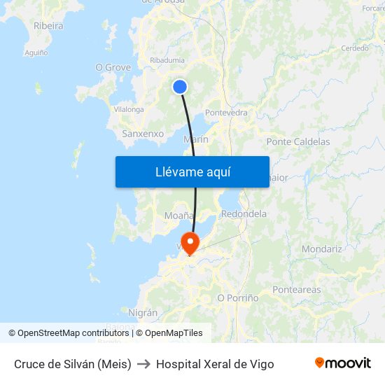 Cruce de Silván (Meis) to Hospital Xeral de Vigo map