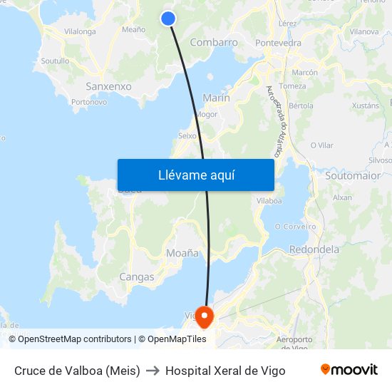 Cruce de Valboa (Meis) to Hospital Xeral de Vigo map