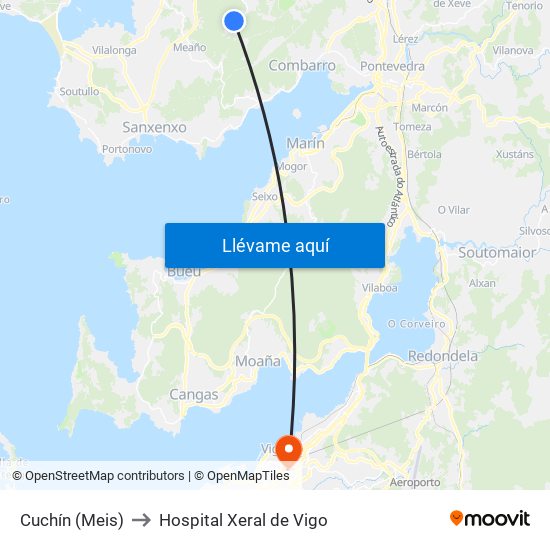 Cuchín (Meis) to Hospital Xeral de Vigo map