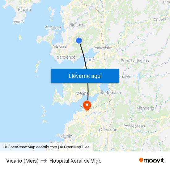 Vicaño (Meis) to Hospital Xeral de Vigo map