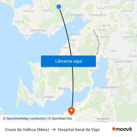 Cruce de Valboa (Meis) to Hospital Xeral de Vigo map