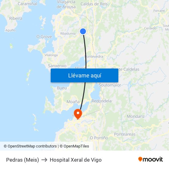 Pedras (Meis) to Hospital Xeral de Vigo map