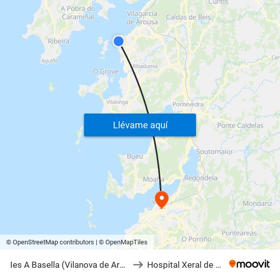 Ies A Basella (Vilanova de Arousa) to Hospital Xeral de Vigo map