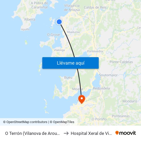 O Terrón (Vilanova de Arousa) to Hospital Xeral de Vigo map