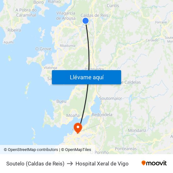 Soutelo (Caldas de Reis) to Hospital Xeral de Vigo map