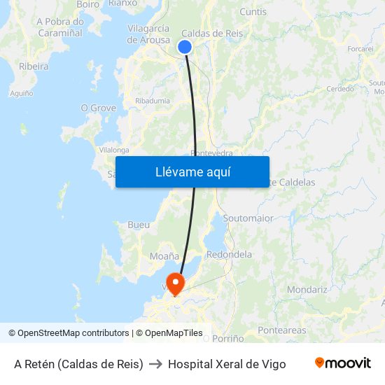 A Retén (Caldas de Reis) to Hospital Xeral de Vigo map