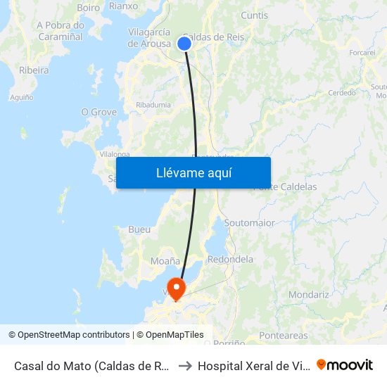 Casal do Mato (Caldas de Reis) to Hospital Xeral de Vigo map