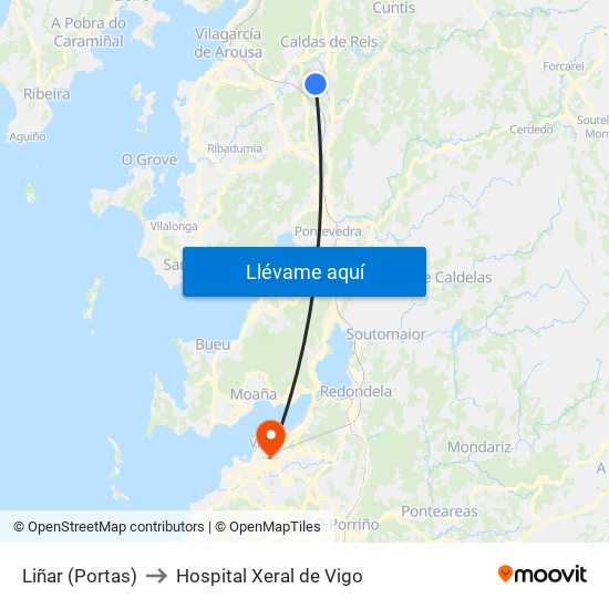 Liñar (Portas) to Hospital Xeral de Vigo map