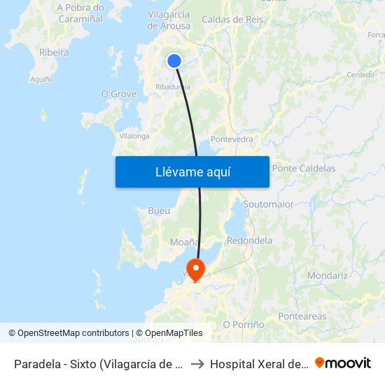 Paradela - Sixto (Vilagarcía de Arousa) to Hospital Xeral de Vigo map