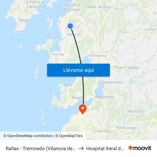 Rañas - Tremoedo (Vilanova de Arousa) to Hospital Xeral de Vigo map