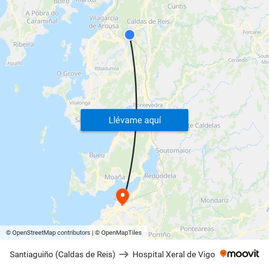 Santiaguiño (Caldas de Reis) to Hospital Xeral de Vigo map