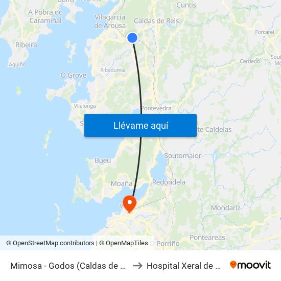 Mimosa - Godos (Caldas de Reis) to Hospital Xeral de Vigo map