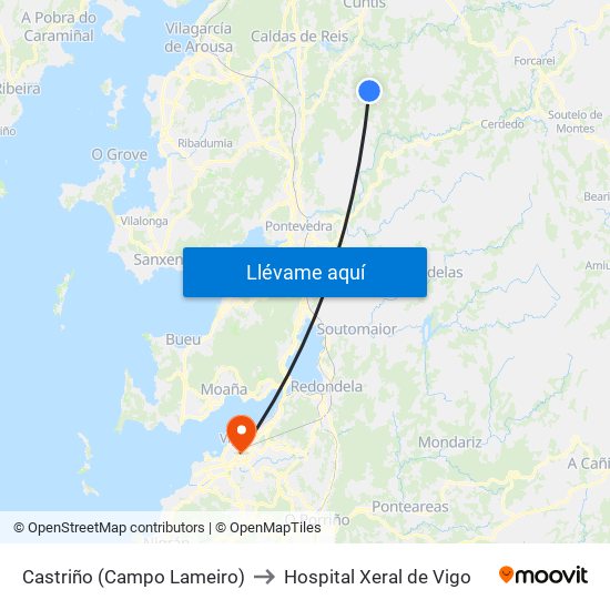 Castriño (Campo Lameiro) to Hospital Xeral de Vigo map