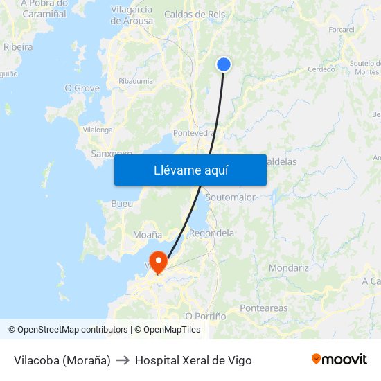 Vilacoba (Moraña) to Hospital Xeral de Vigo map