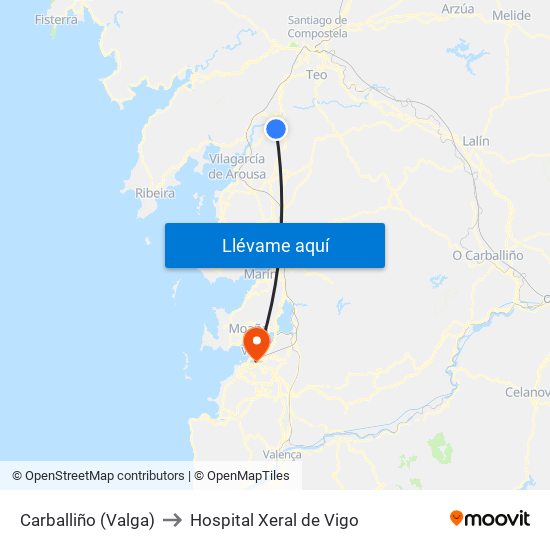 Carballiño (Valga) to Hospital Xeral de Vigo map