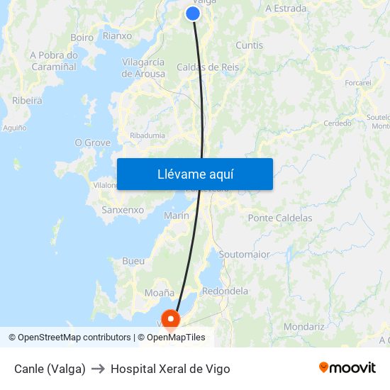 Canle (Valga) to Hospital Xeral de Vigo map