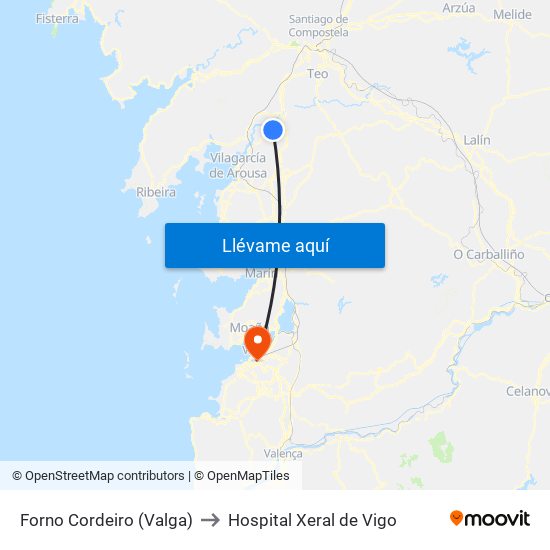 Forno Cordeiro (Valga) to Hospital Xeral de Vigo map