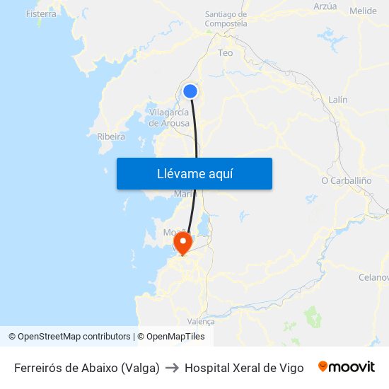 Ferreirós de Abaixo (Valga) to Hospital Xeral de Vigo map