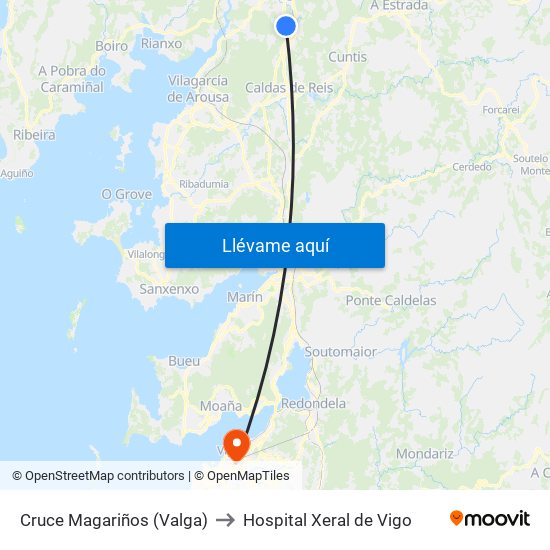 Cruce Magariños (Valga) to Hospital Xeral de Vigo map