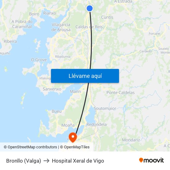 Bronllo (Valga) to Hospital Xeral de Vigo map