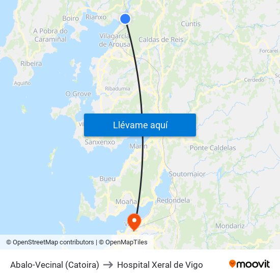 Abalo-Vecinal (Catoira) to Hospital Xeral de Vigo map