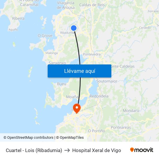 Cuartel - Lois (Ribadumia) to Hospital Xeral de Vigo map
