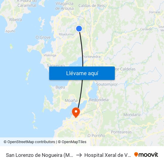 San Lorenzo de Nogueira (Meis) to Hospital Xeral de Vigo map