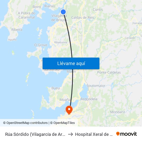 Rúa Sórdido (Vilagarcía de Arousa) to Hospital Xeral de Vigo map