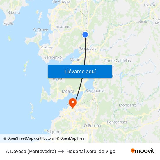 A Devesa (Pontevedra) to Hospital Xeral de Vigo map