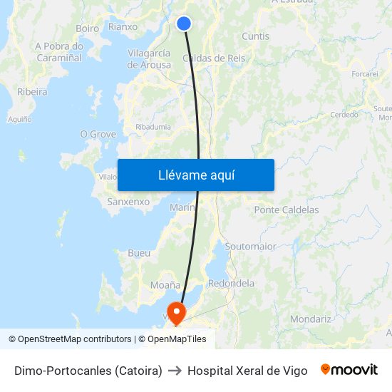 Dimo-Portocanles (Catoira) to Hospital Xeral de Vigo map