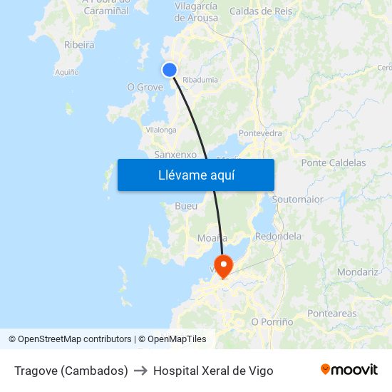 Tragove (Cambados) to Hospital Xeral de Vigo map