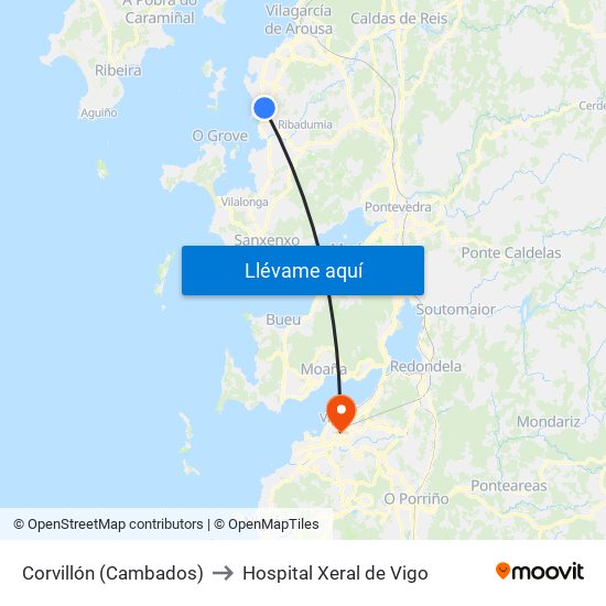 Corvillón (Cambados) to Hospital Xeral de Vigo map