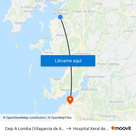 Ceip A Lomba (Vilagarcía de Arousa) to Hospital Xeral de Vigo map