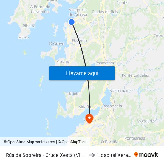 Rúa da Sobreira - Cruce Xesta (Vilagarcía de Arousa) to Hospital Xeral de Vigo map