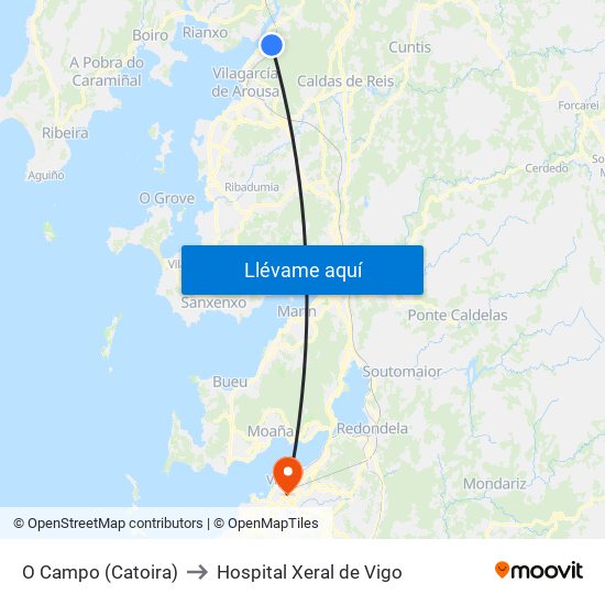 O Campo (Catoira) to Hospital Xeral de Vigo map